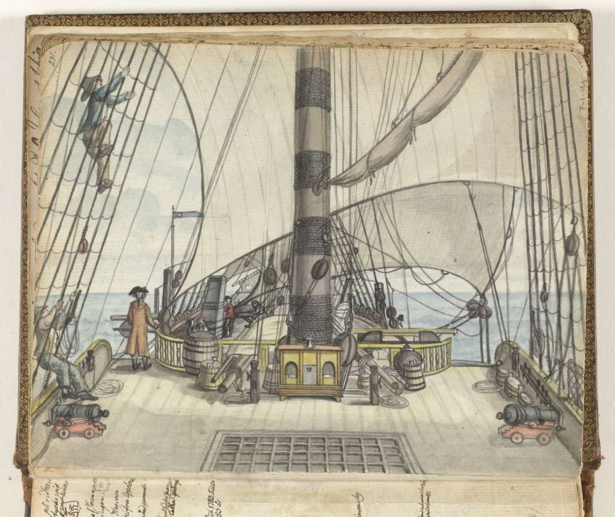 Deck view of a VOC ship to the main mast, Jan Brandes, 1778 - 1787