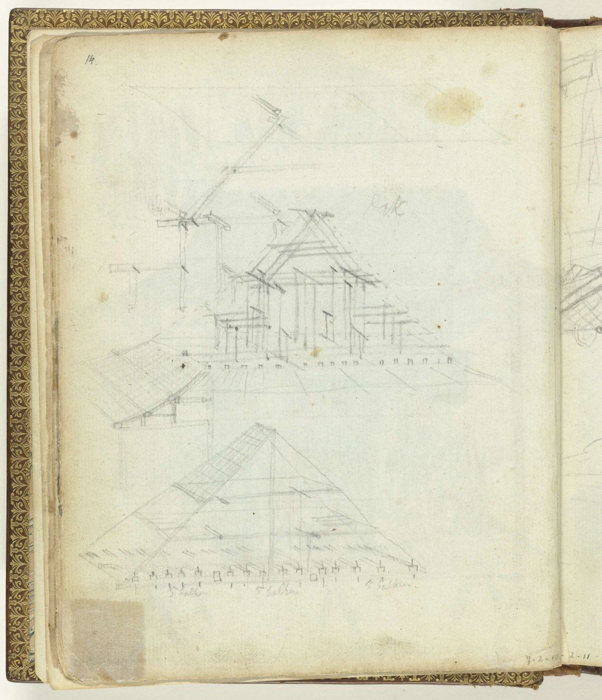 Sketch of a roof structure, Jan Brandes, 1770 - 1808