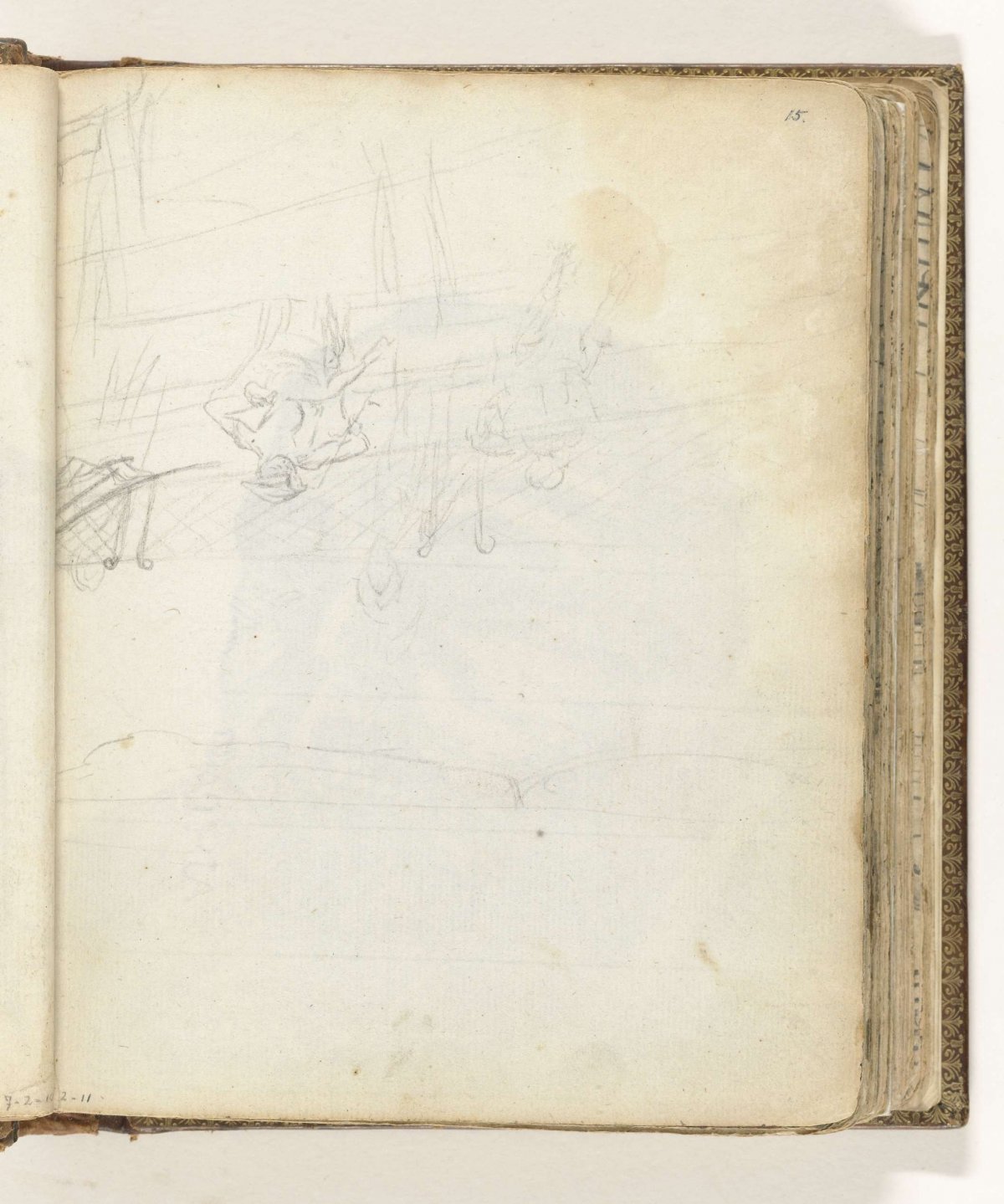 Sketch of two people on a ship's deck, Jan Brandes, 1770 - 1808