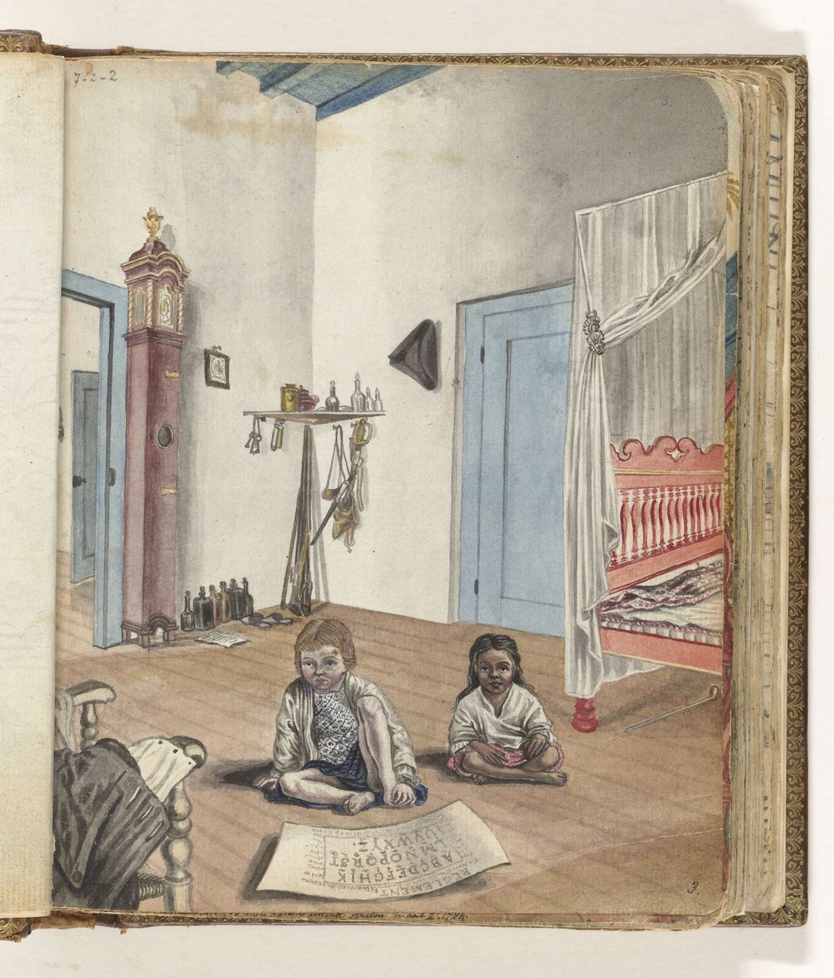 Bedroom with son Jantje and Bietja, an enslaved girl, Jan Brandes, 1784