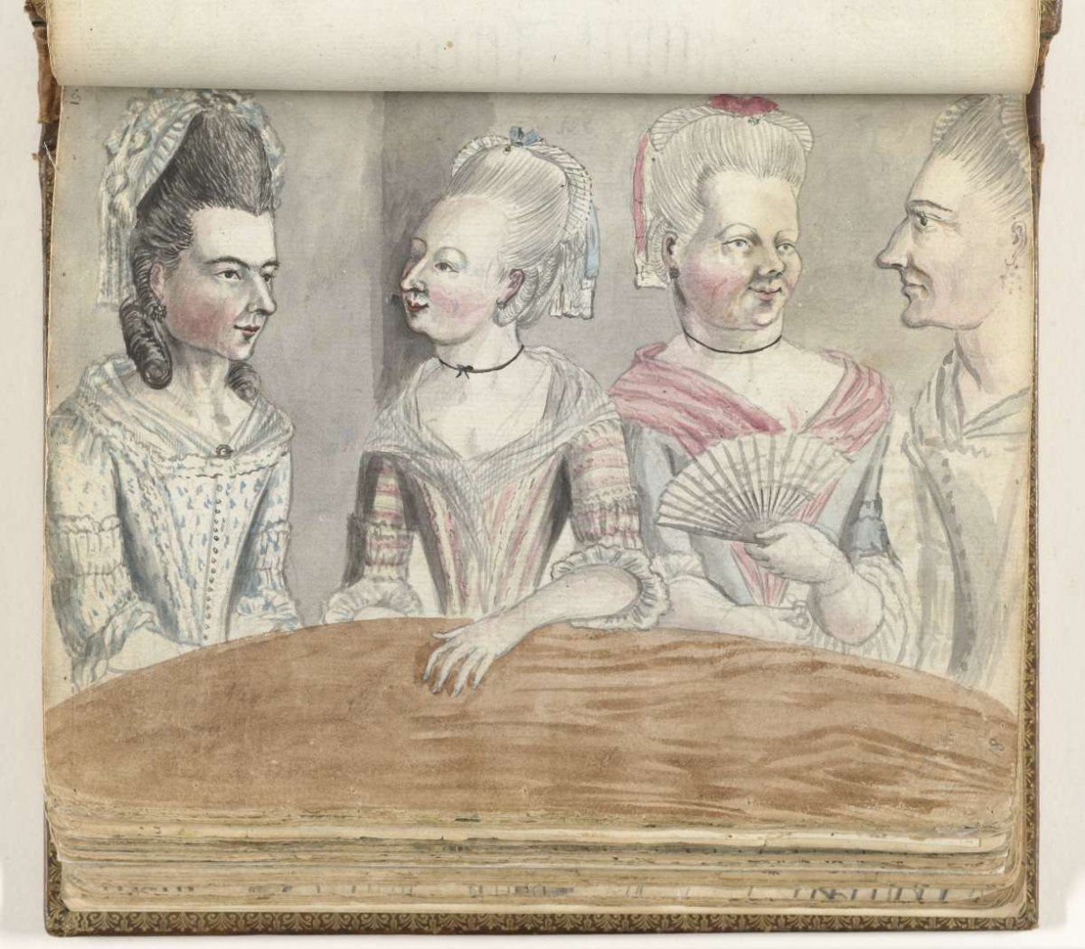 Four women at a table during trip to Falmouth, Jan Brandes, 1778
