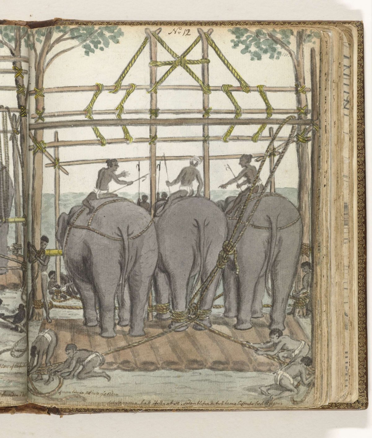 Taming a Wild Elephant in the Temporary Stable, rear view, Jan Brandes, 1785