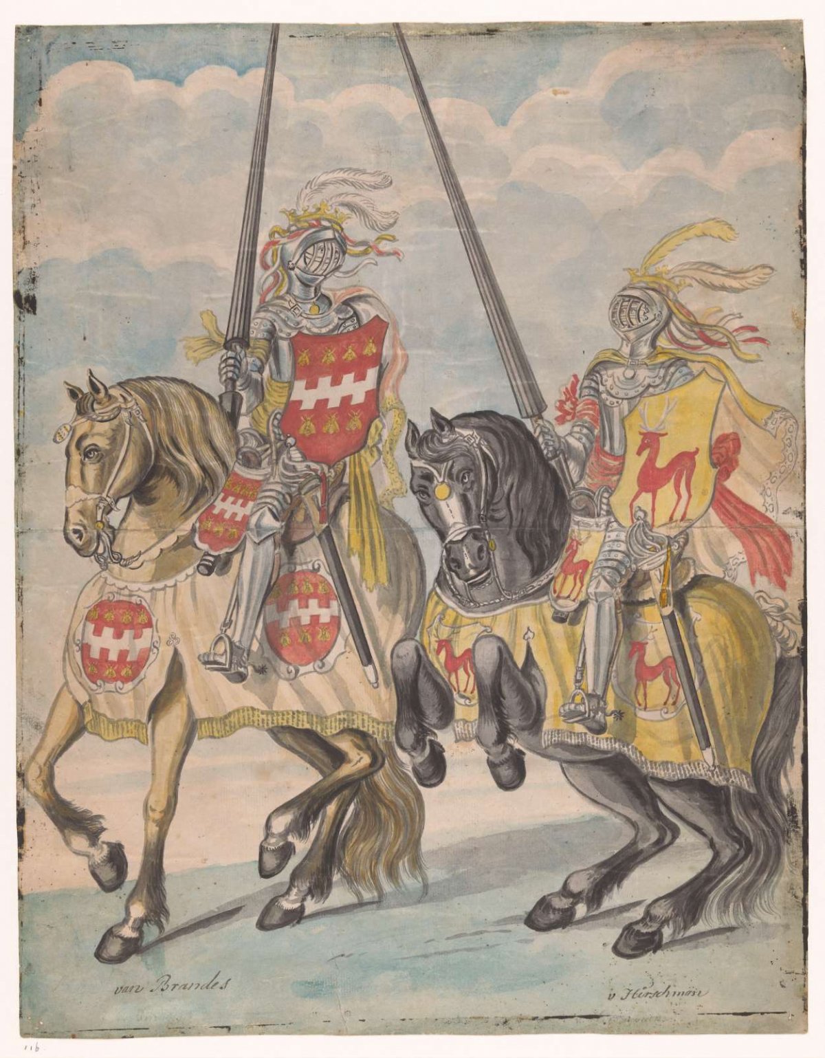 Knights with the family arms of Brandes and Hirschman, Jan Brandes, 1770 - 1808
