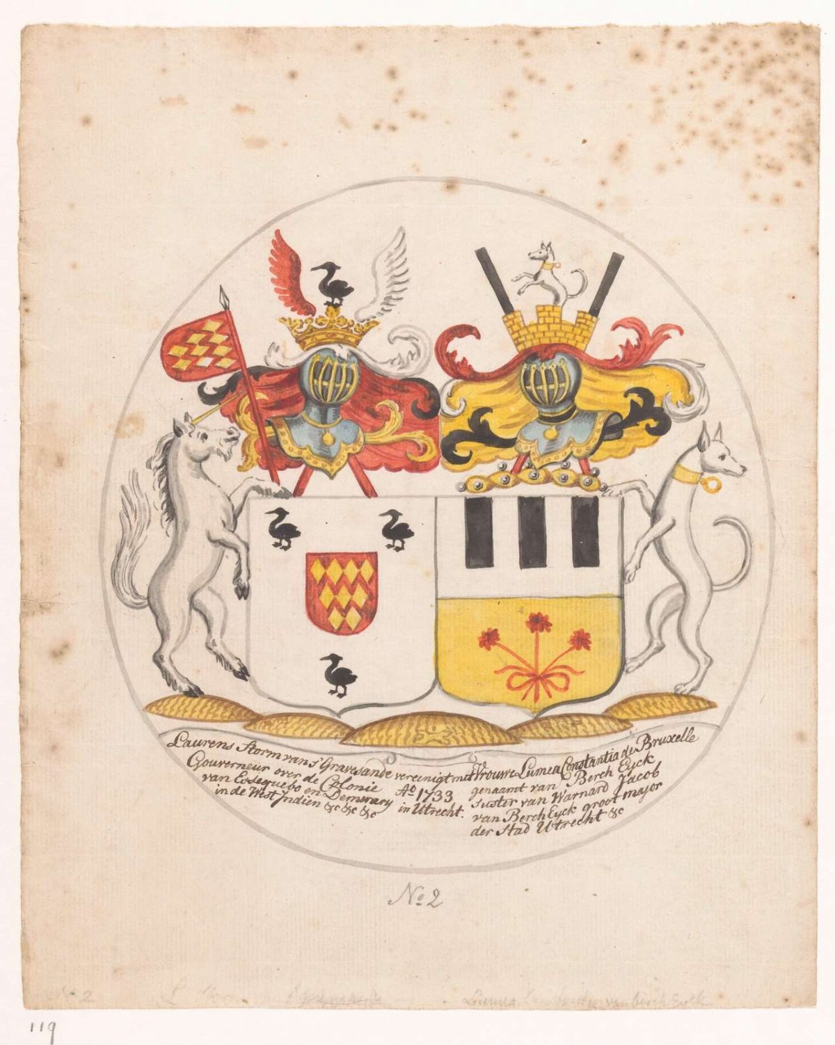 Design (2) for alliance crest, Jan Brandes, 1743 - 1785