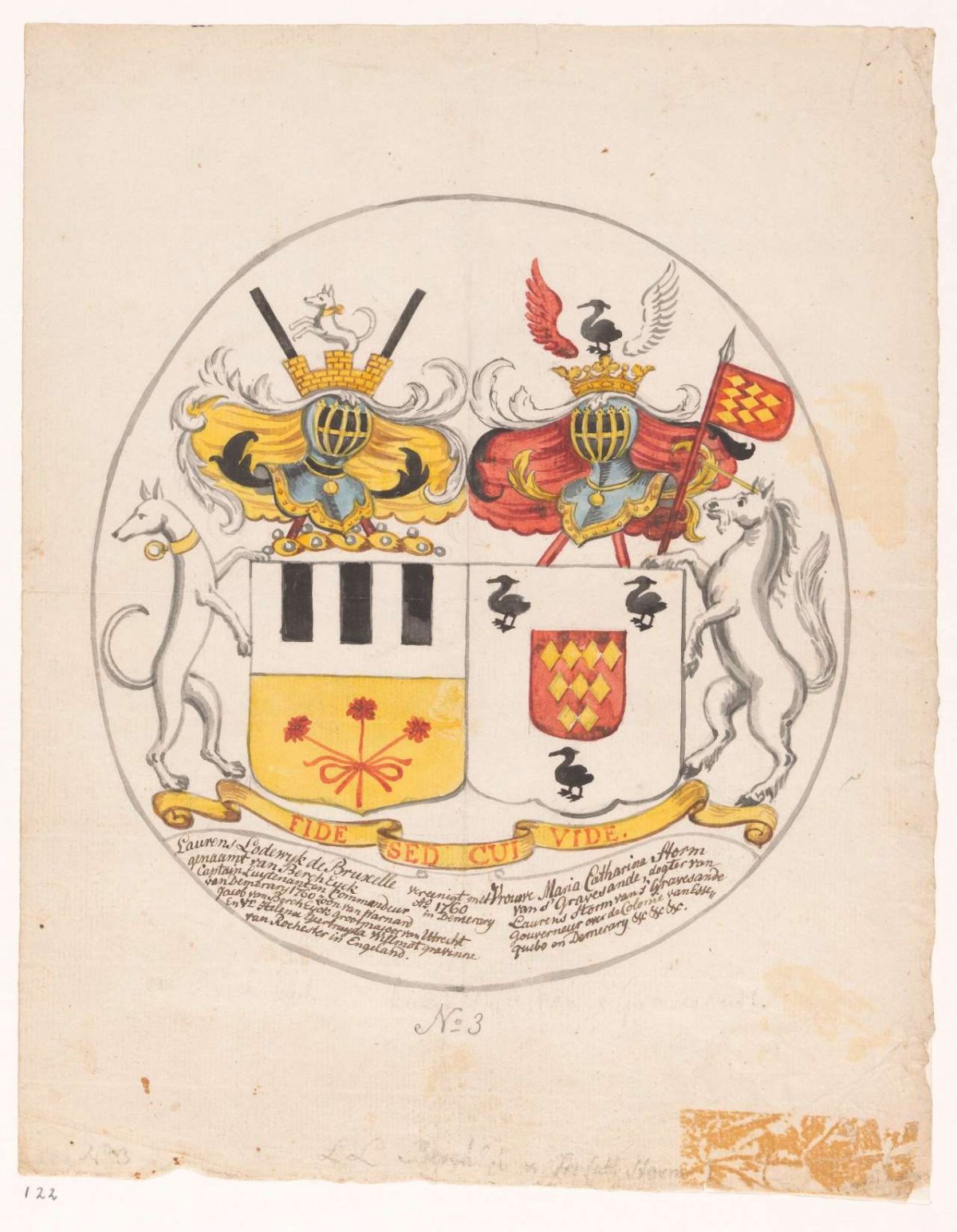 Design (3) for alliance crest, Jan Brandes, 1743 - 1785