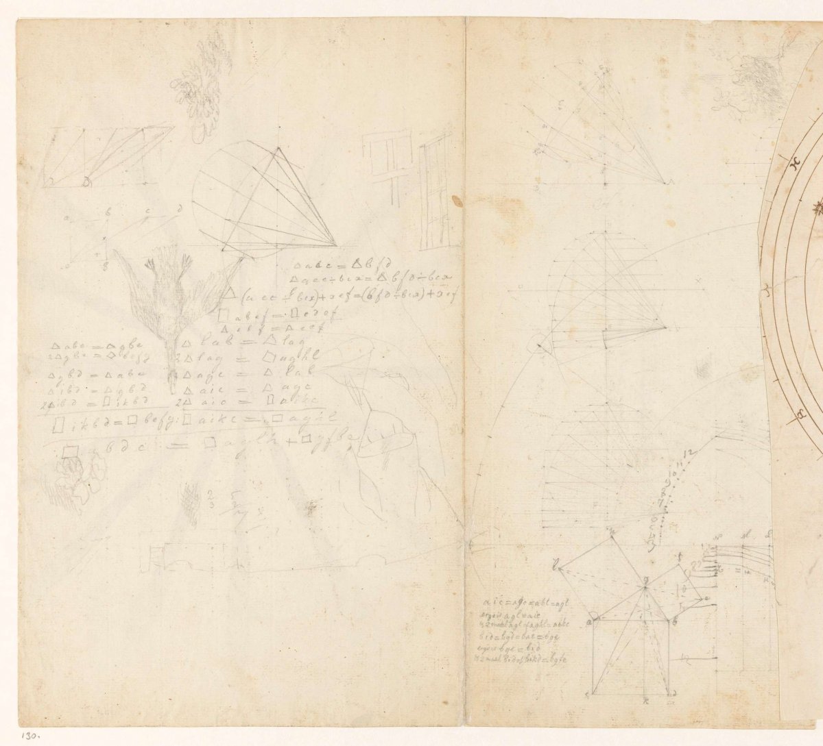 Draft paper with math and sketches, Jan Brandes, 1787 - 1808