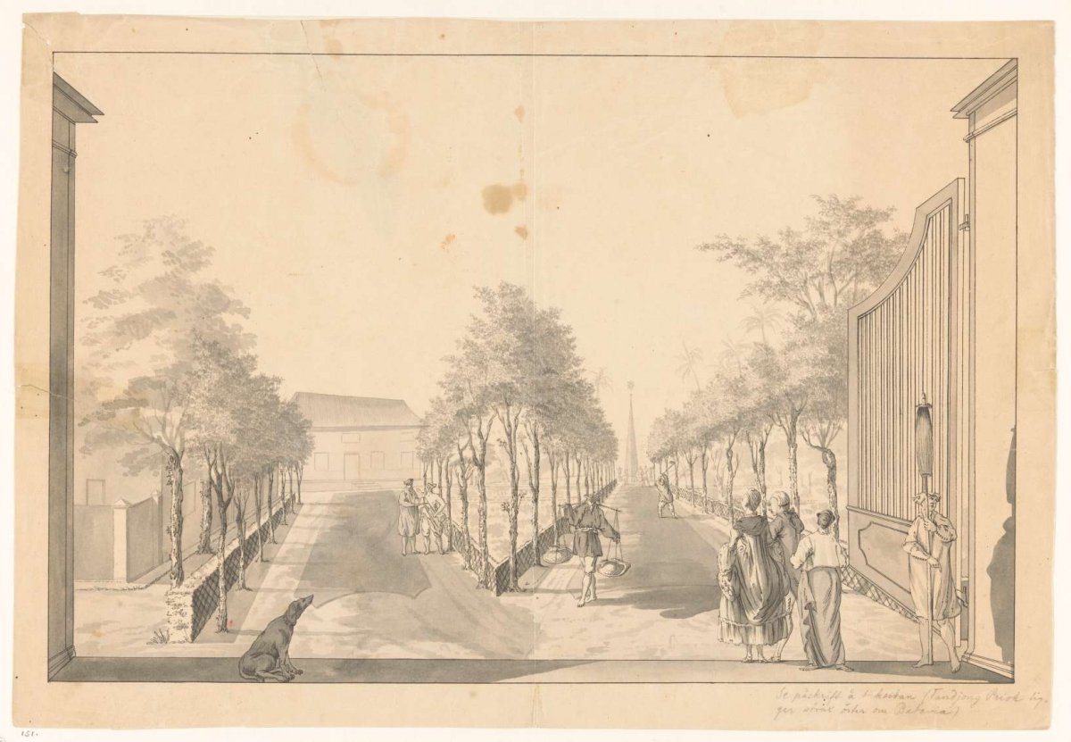 Garden and driveway of a country house near Tandjong Priok, Jan Brandes, 1779 - 1785