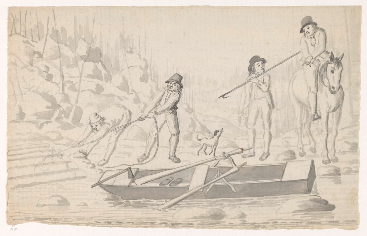 Workers with spikes, raft and log raft, Jan Brandes, 1788 - 1808