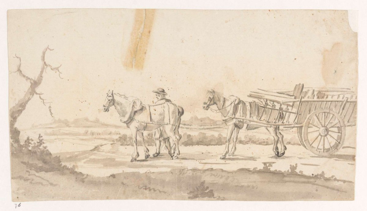 Two horses with cart, Jan Brandes, 1788 - 1808
