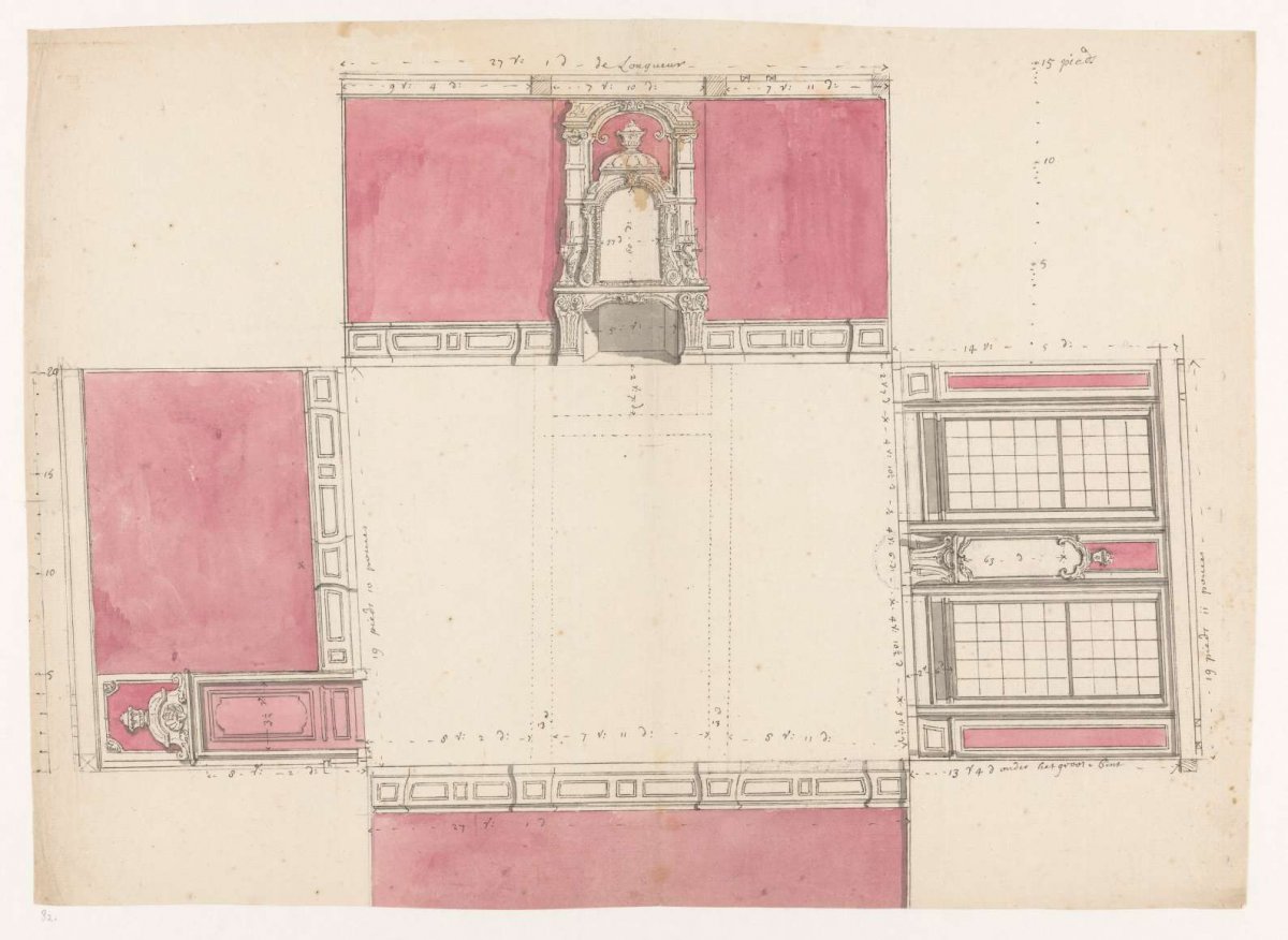 Architectural study of the walls of a room, Jan Brandes, 1770 - 1808