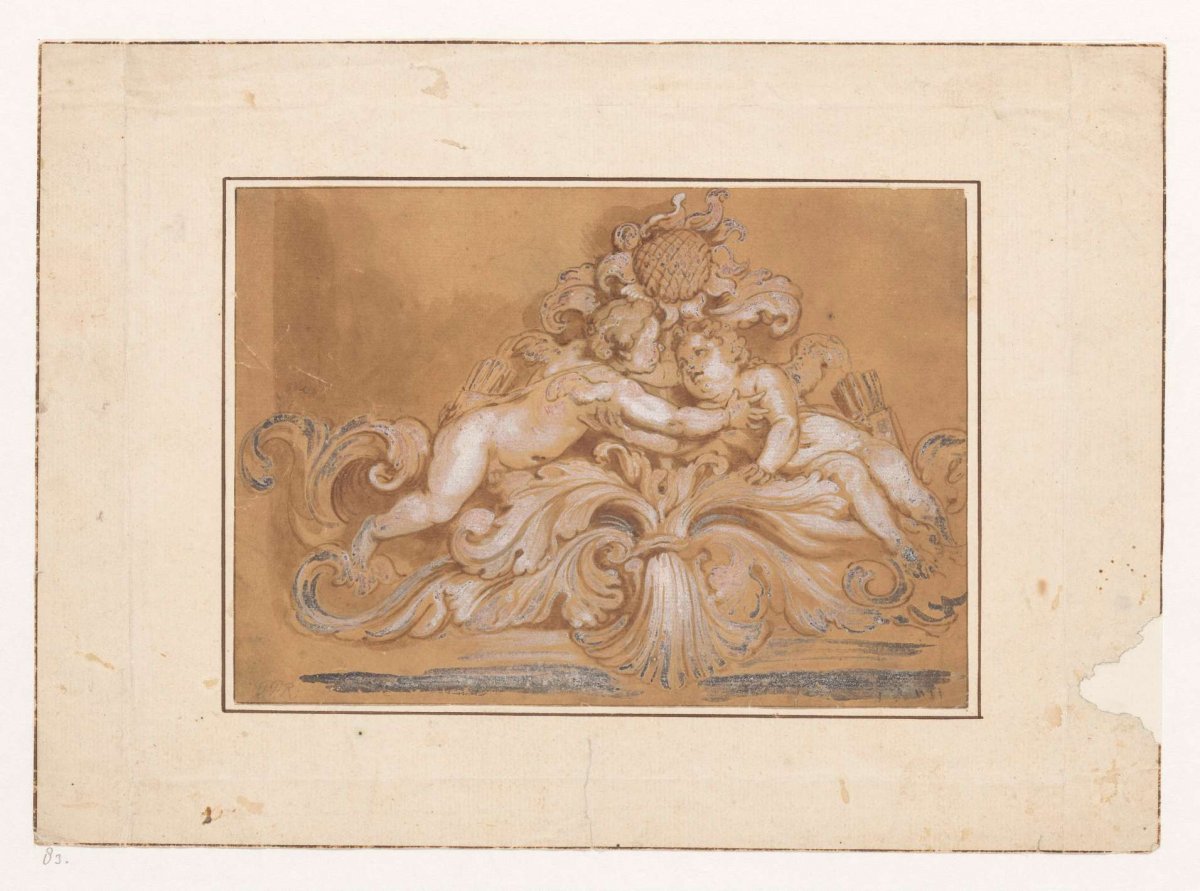 Ornament with two putti, anonymous, 1650 - 1750