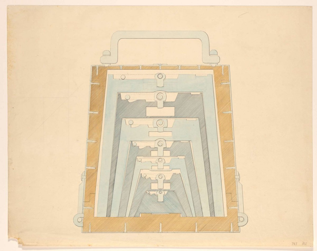 Transverse section of case with weights, anonymous, 1870 - c. 1880