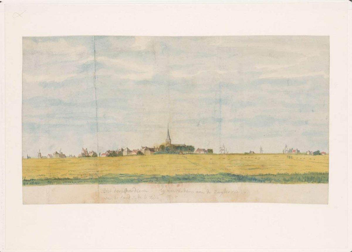 The village Overdiem near amsterdam on the Zuyderzee, seen from the land side, Jan Brandes, 1764 - 1771