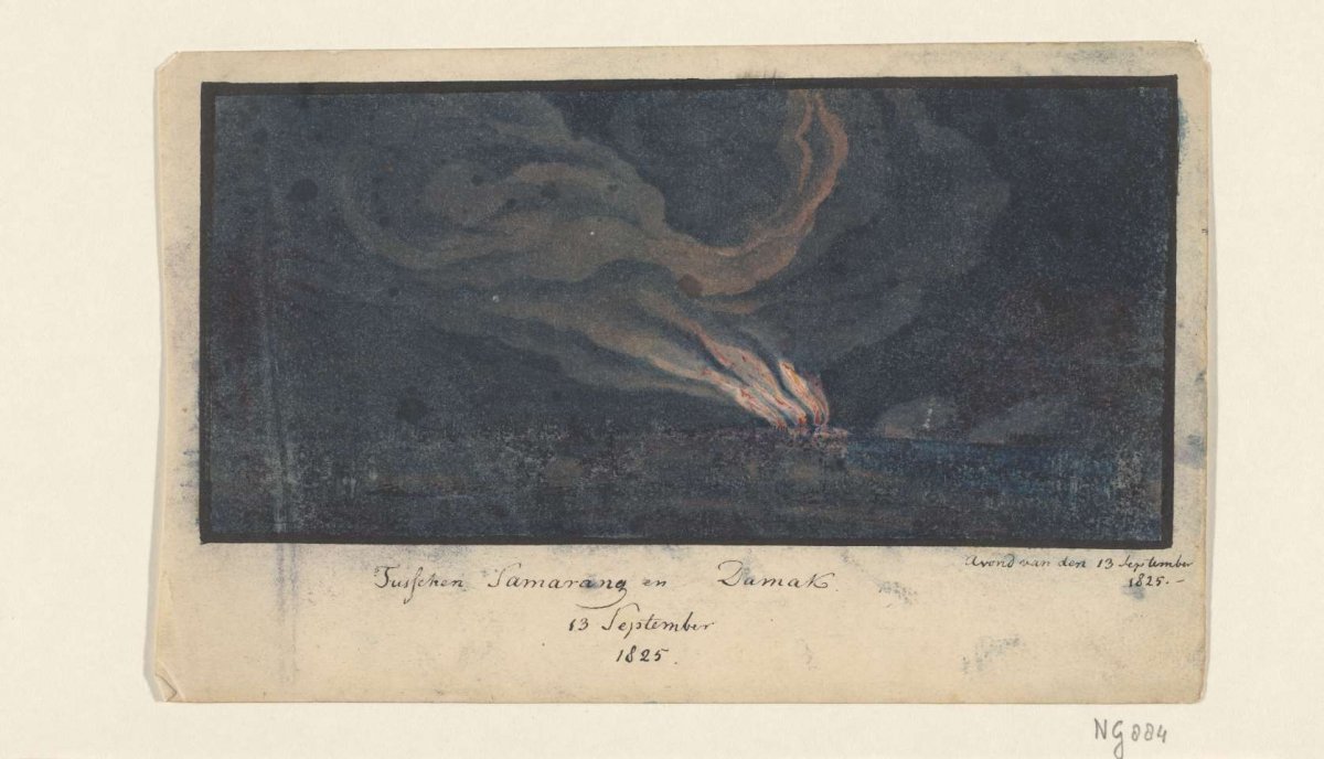 Fire in a landscape in Central Java, 1825, anonymous, 1825
