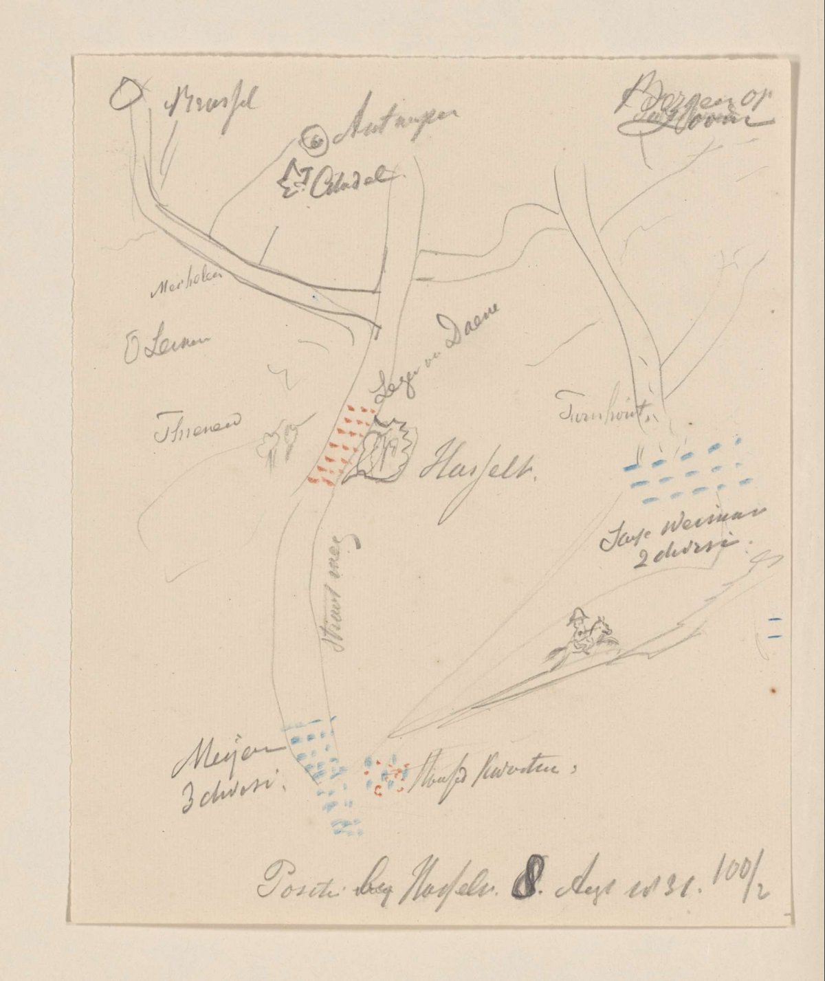 Position near Hasselt Aug. 8, 1831, anonymous, 1831 - 1850