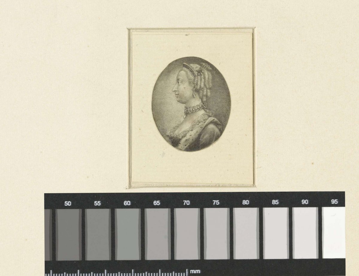 Bust in oval of Charlotte of Mecklenburgin, consort of George III of England., anonymous, 1760 - 1820