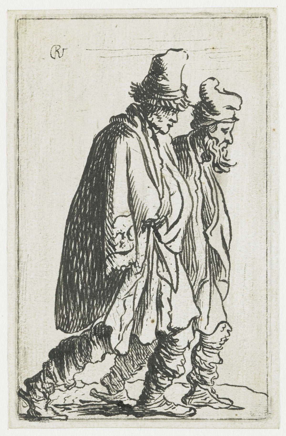 Two beggars tramping towards the right, anonymous, 1629 - 1633