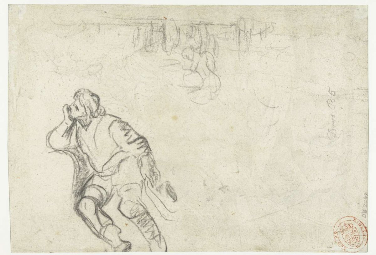 Seated man with hat, anonymous, 1600 - 1699