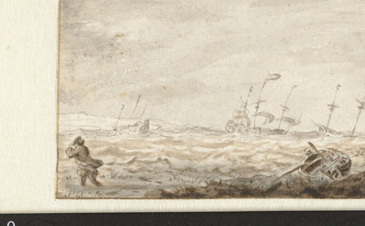 Sailing ships on rough seas, Pieter Coopse, 1668 - 1677