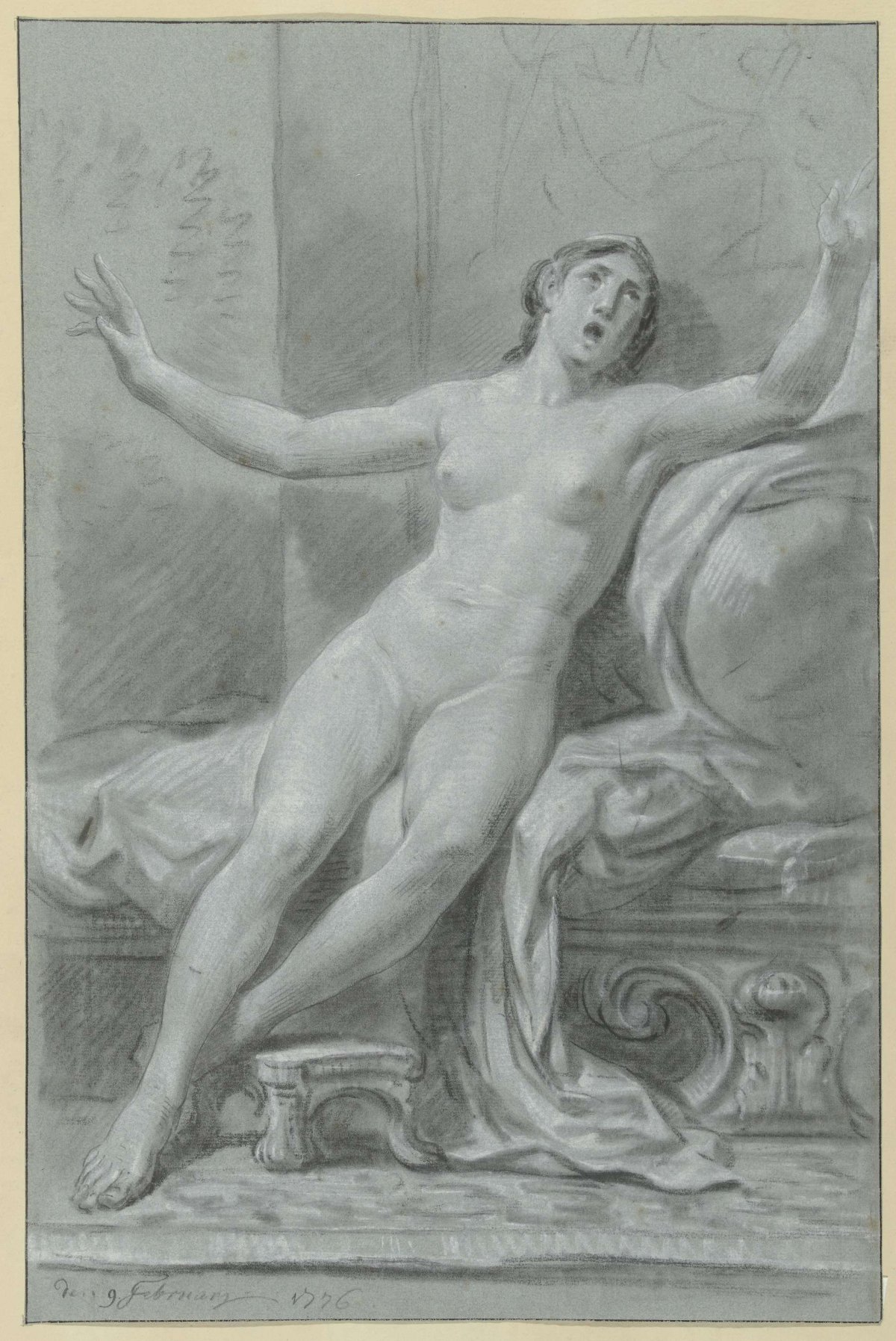 Seated Female Nude, with Raised Arms, Jean Grandjean, 1776