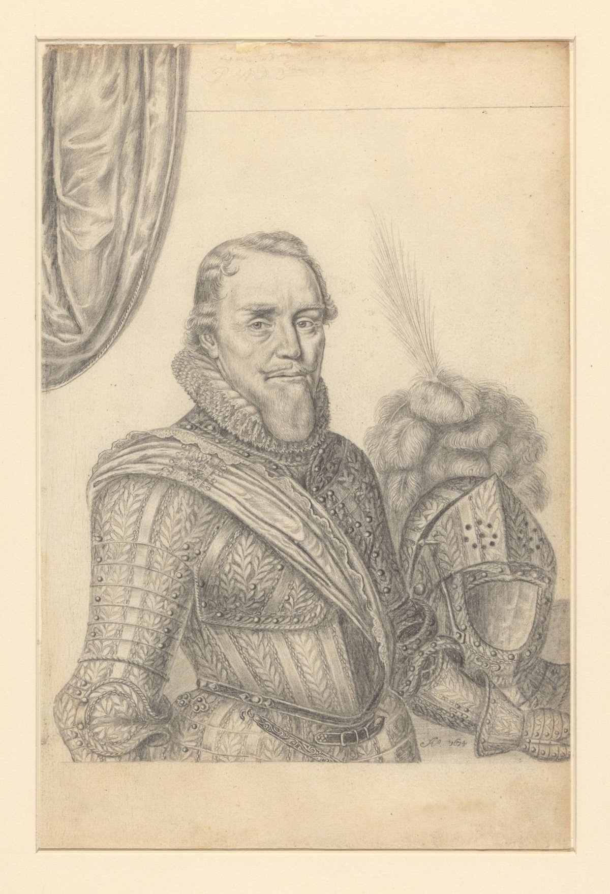 Portrait of Prince Maurice in armor, half in the face, anonymous, 1674