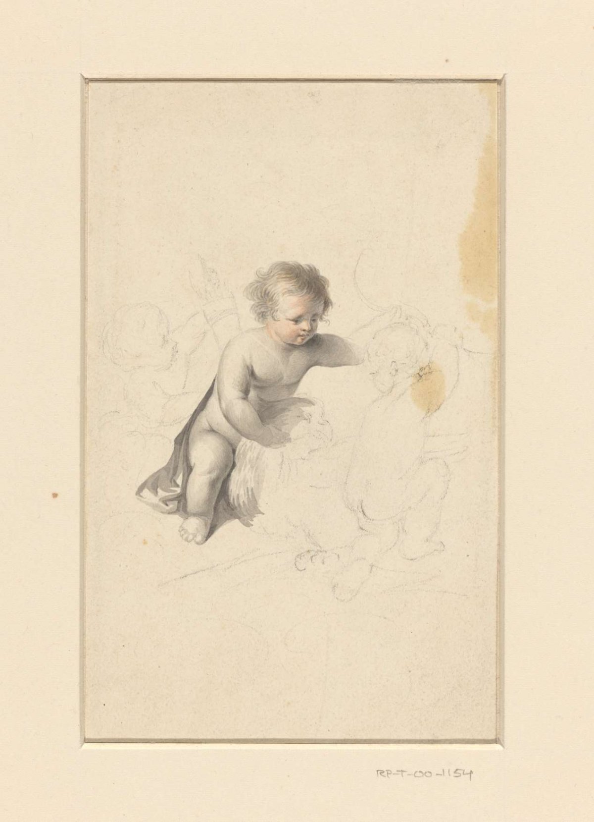 Three putti with a torch, eagle and bow, anonymous, 1800 - 1900