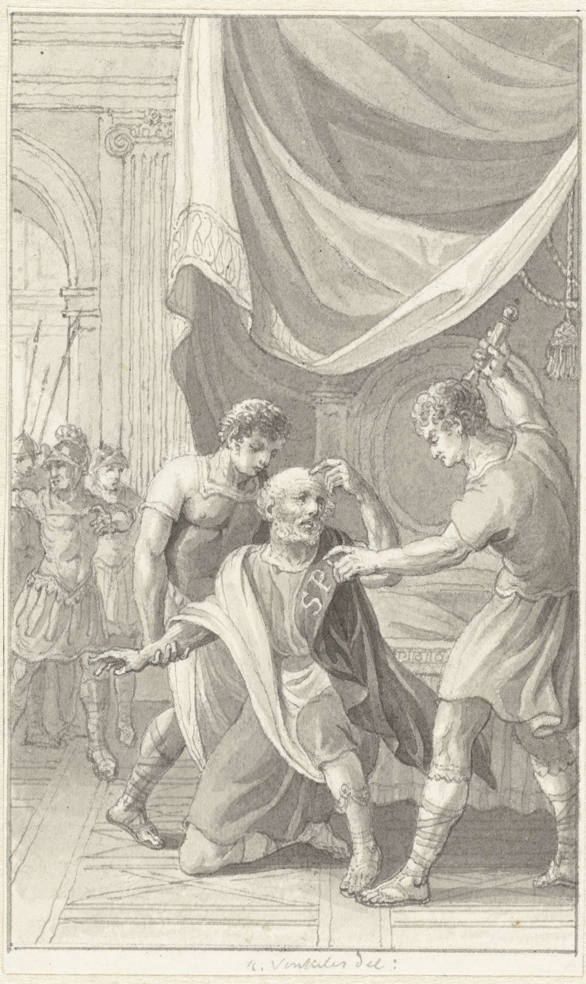 Eighty-year-old Gordianus forced into emperorship, Reinier Vinkeles (I), 1804