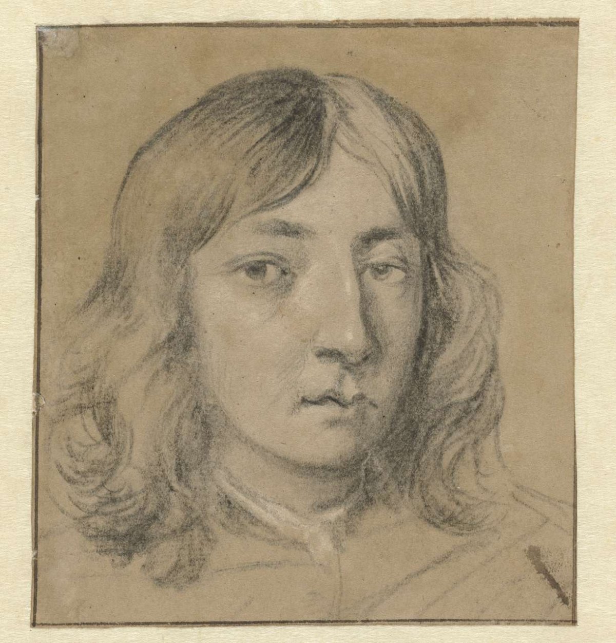 Boy's head with long hair, anonymous, 1600 - 1699