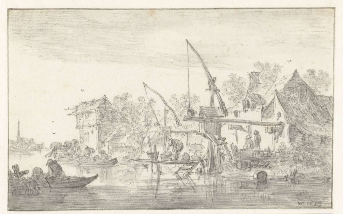 River view showing a jetty with levers, Jan van Goyen, 1653