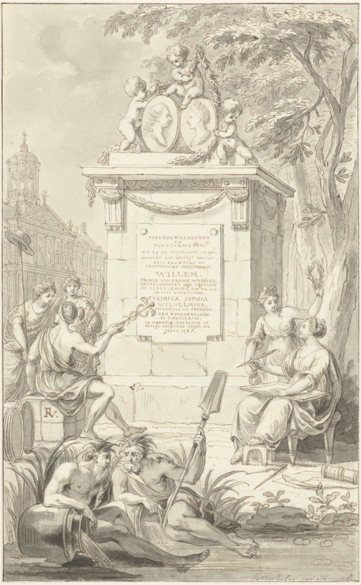 Design for the title page of Vreugdenbedryven en Plegtigheden ((...)), Reinier Vinkeles (I), 1772