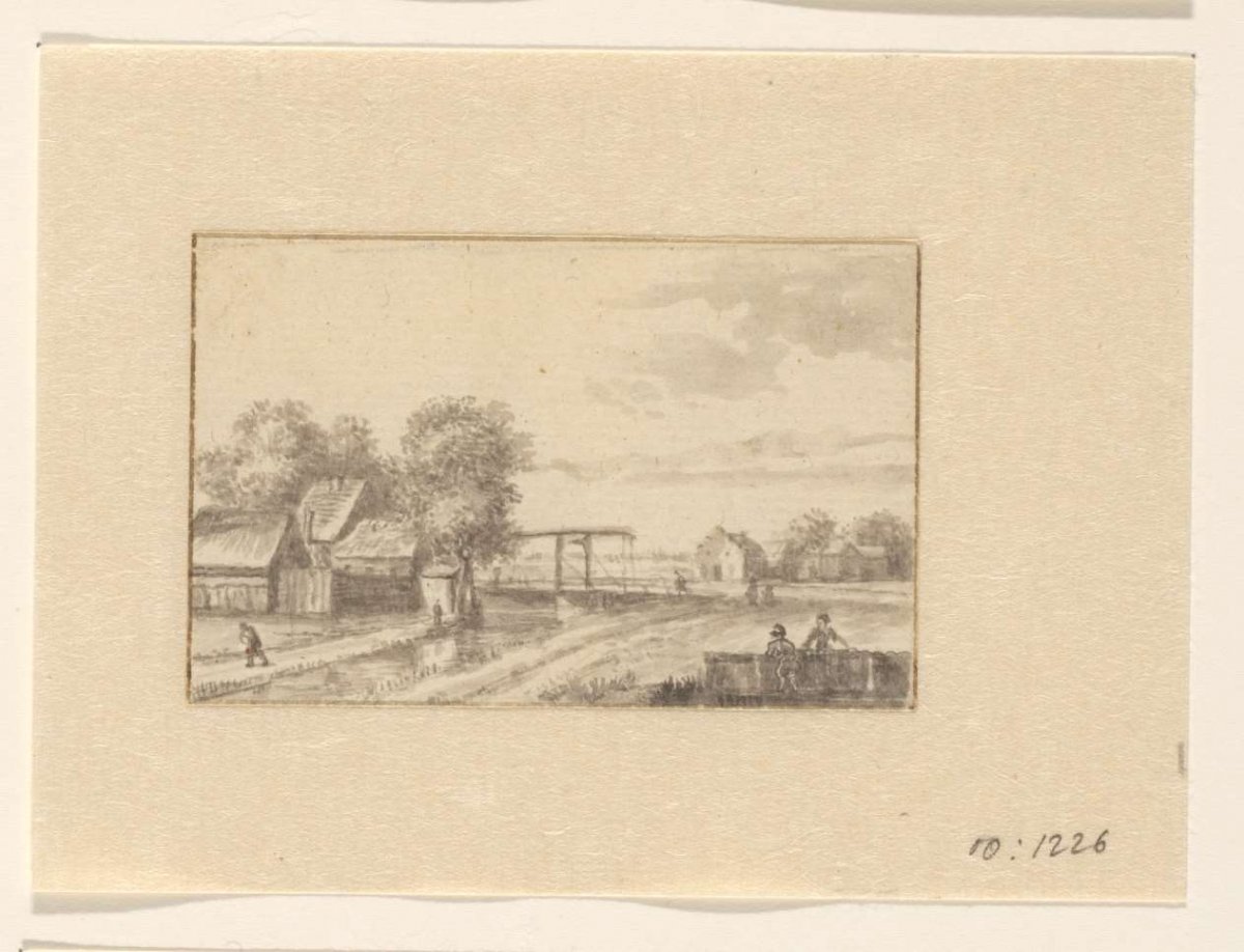 Landscape with houses and a drawbridge, Valentijn, 1700 - 1800