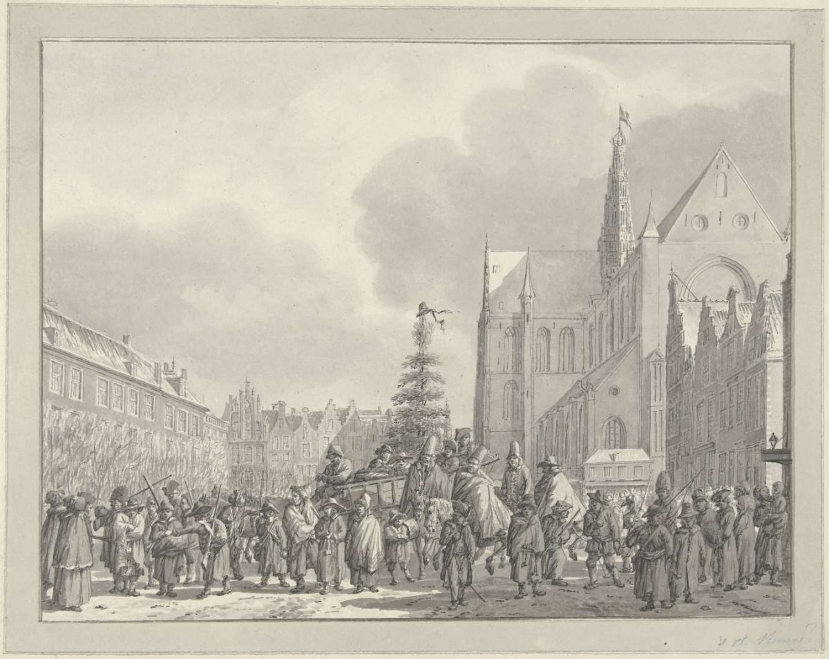 Arrival of French on the Grote Markt in Haarlem, 1795, Vincent Jansz. van der Vinne, 1795