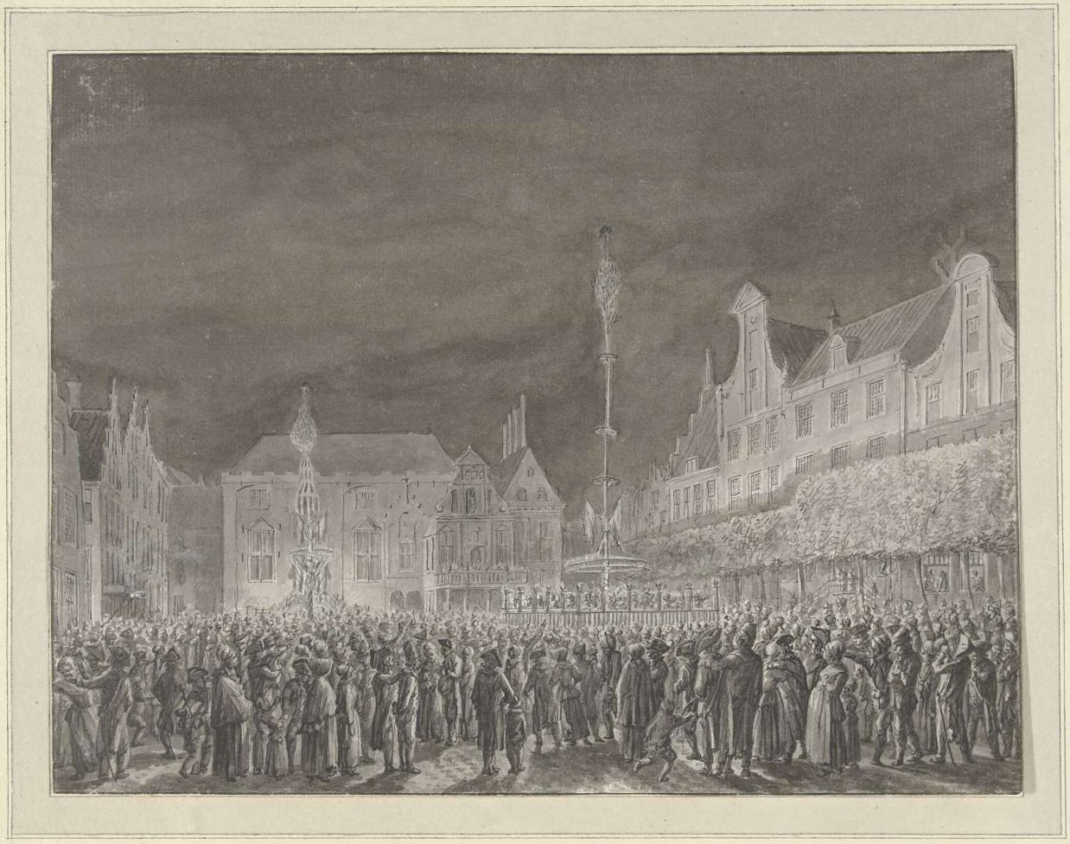 Celebration of the proclamation of the Alliance with France on the Grote Markt in Haarlem, 1795, Vincent Jansz. van der Vinne, 1795