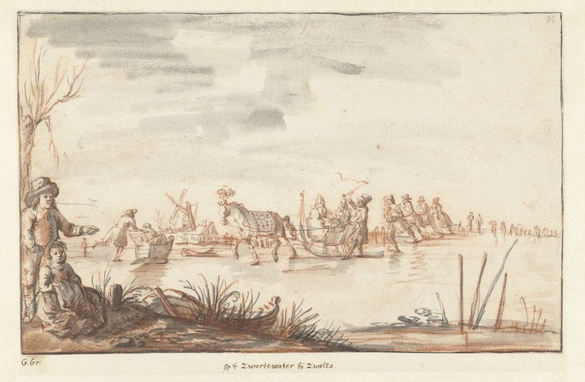 Winter view of the Black Water near Zwolle, Gerrit Grasdorp, 1661 - 1693