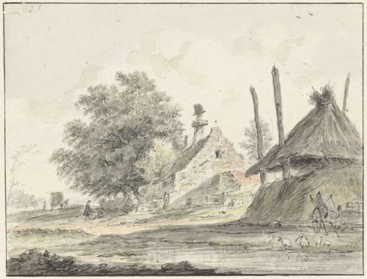 Farmhouse and a haystack, Hendrik Spilman, 1733 - 1784