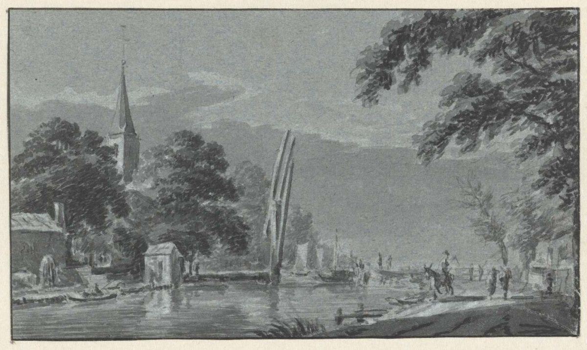 A village near a tow canal with a lifted bridge, Hendrik Spilman, 1733 - 1784