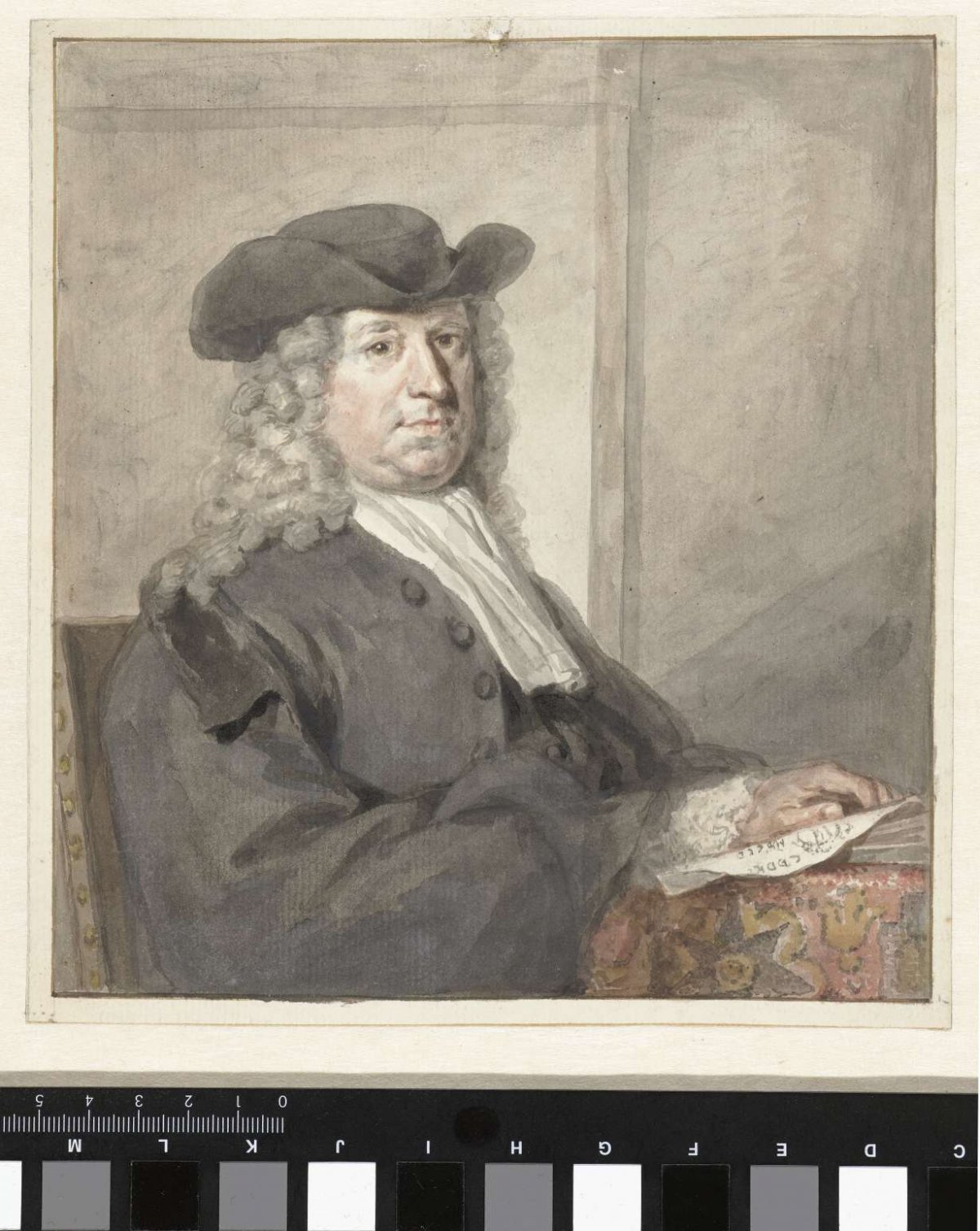 Portrait of a man wearing a hat and gray wig, to the right, Aert Schouman, 1720 - 1792