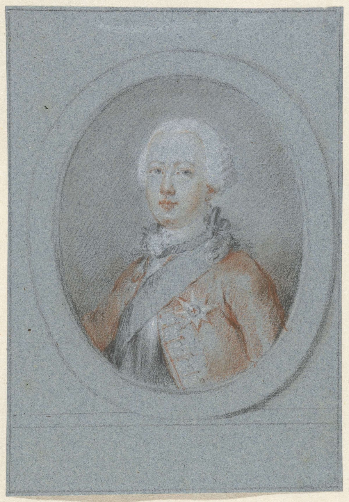 Portrait of a man with sash and knighthood, facing right in oval, Aert Schouman, 1760 - 1770