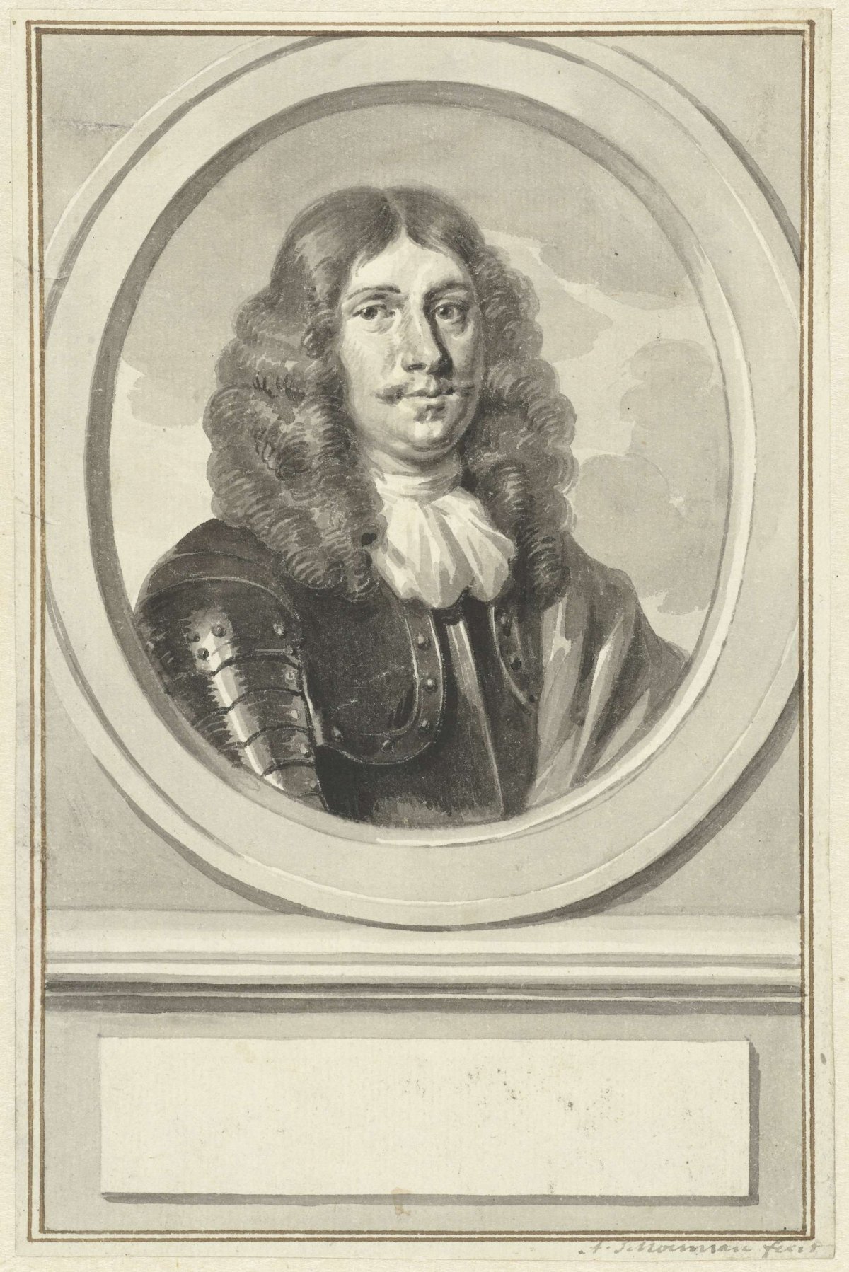 Portrait of Cornelis Evertsen in armor, in oval, to the right, Aert Schouman, 1720 - 1792