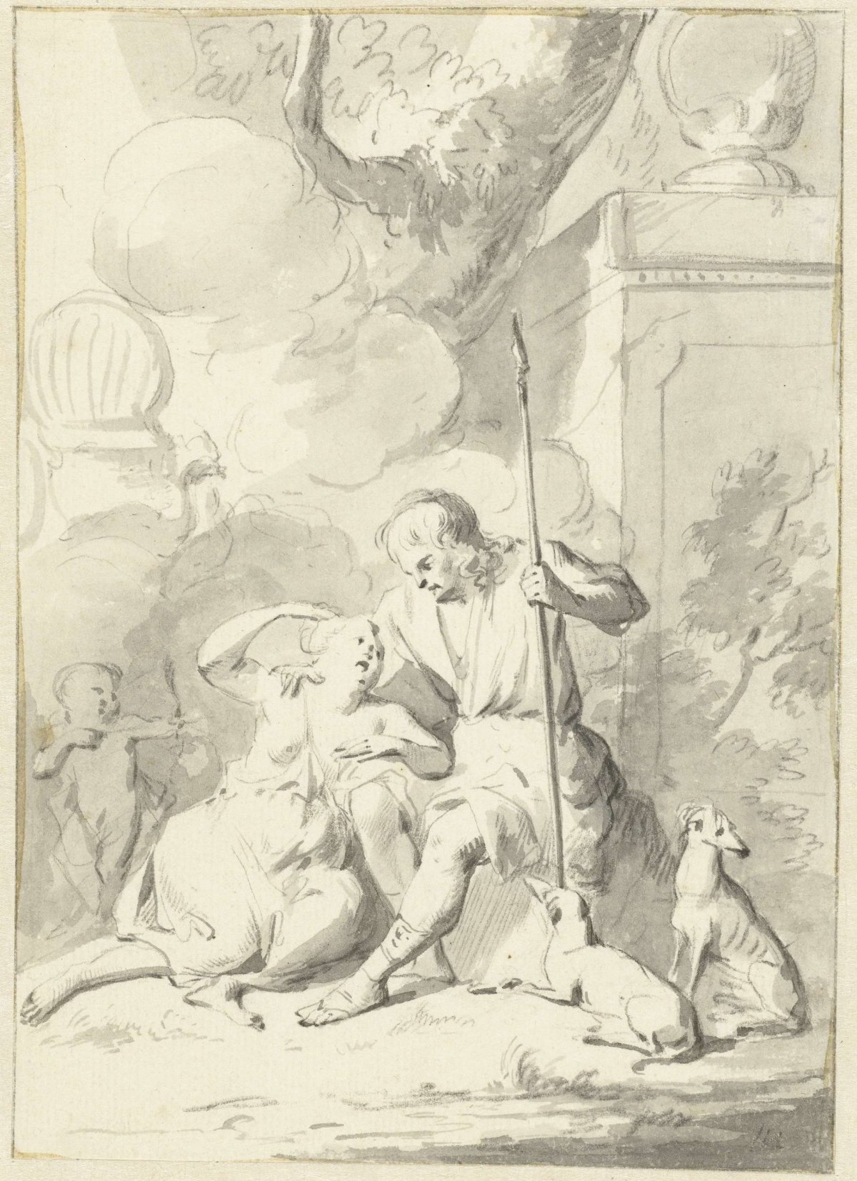 Venus and Adonis (?), Aert Schouman, 1720 - 1792