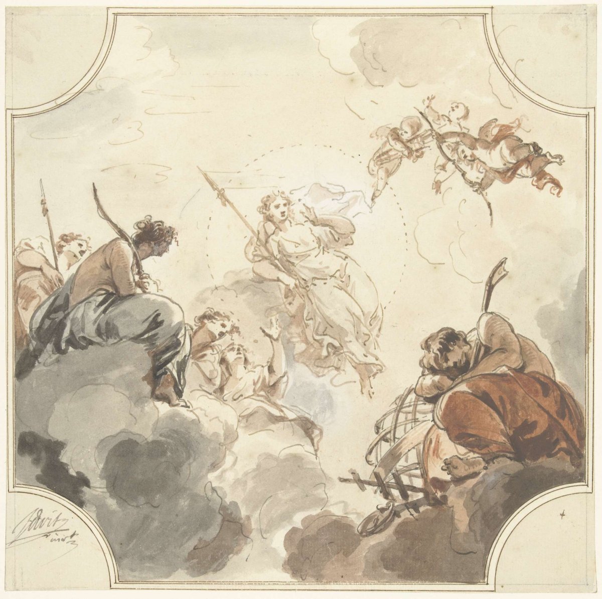 Design for a ceiling mural featuring Diana and Endymion, Jacob de Wit, 1726