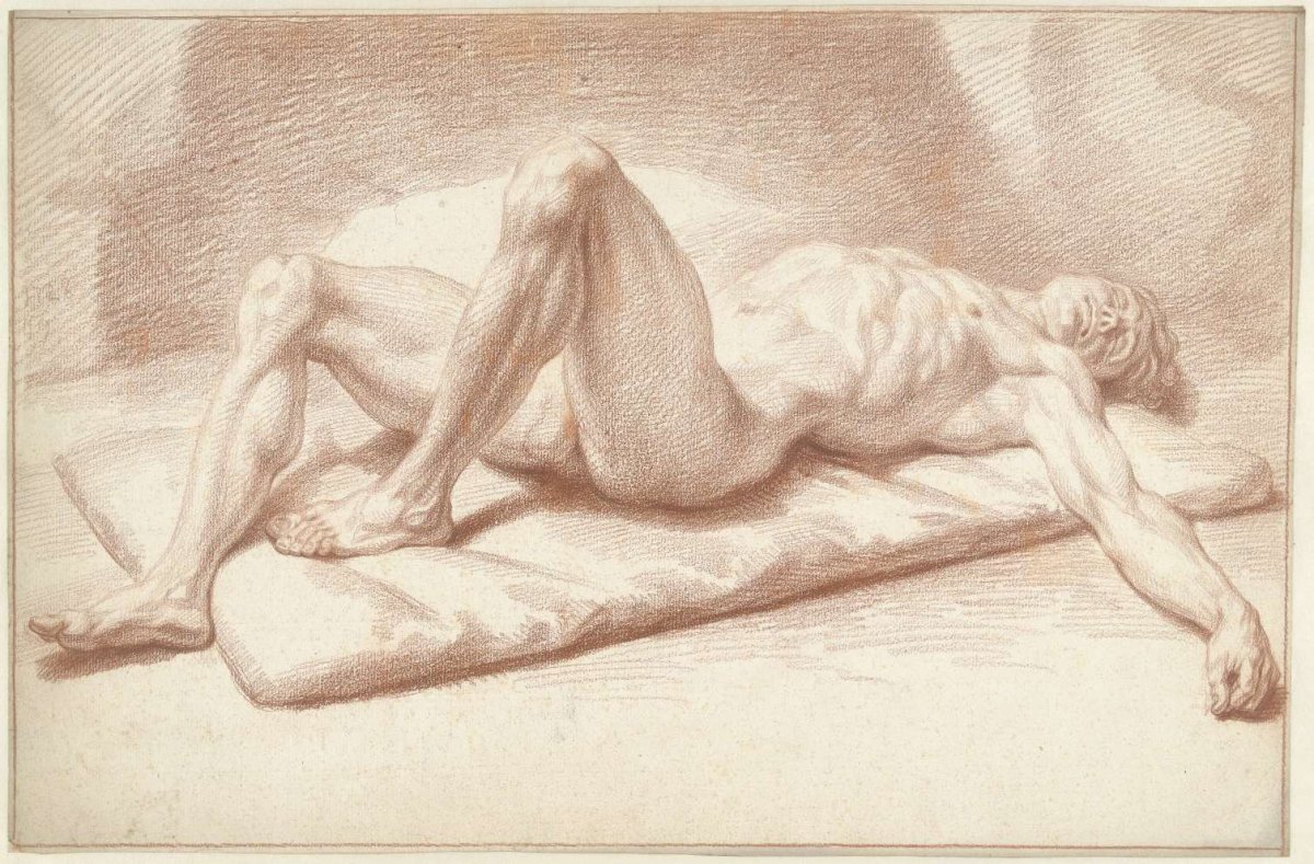 Male nude, lying on back, Louis Fabritius Dubourg, 1703 - 1775