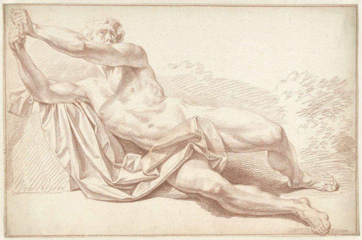 Male nude, lying on side, facing left, Louis Fabritius Dubourg, 1726
