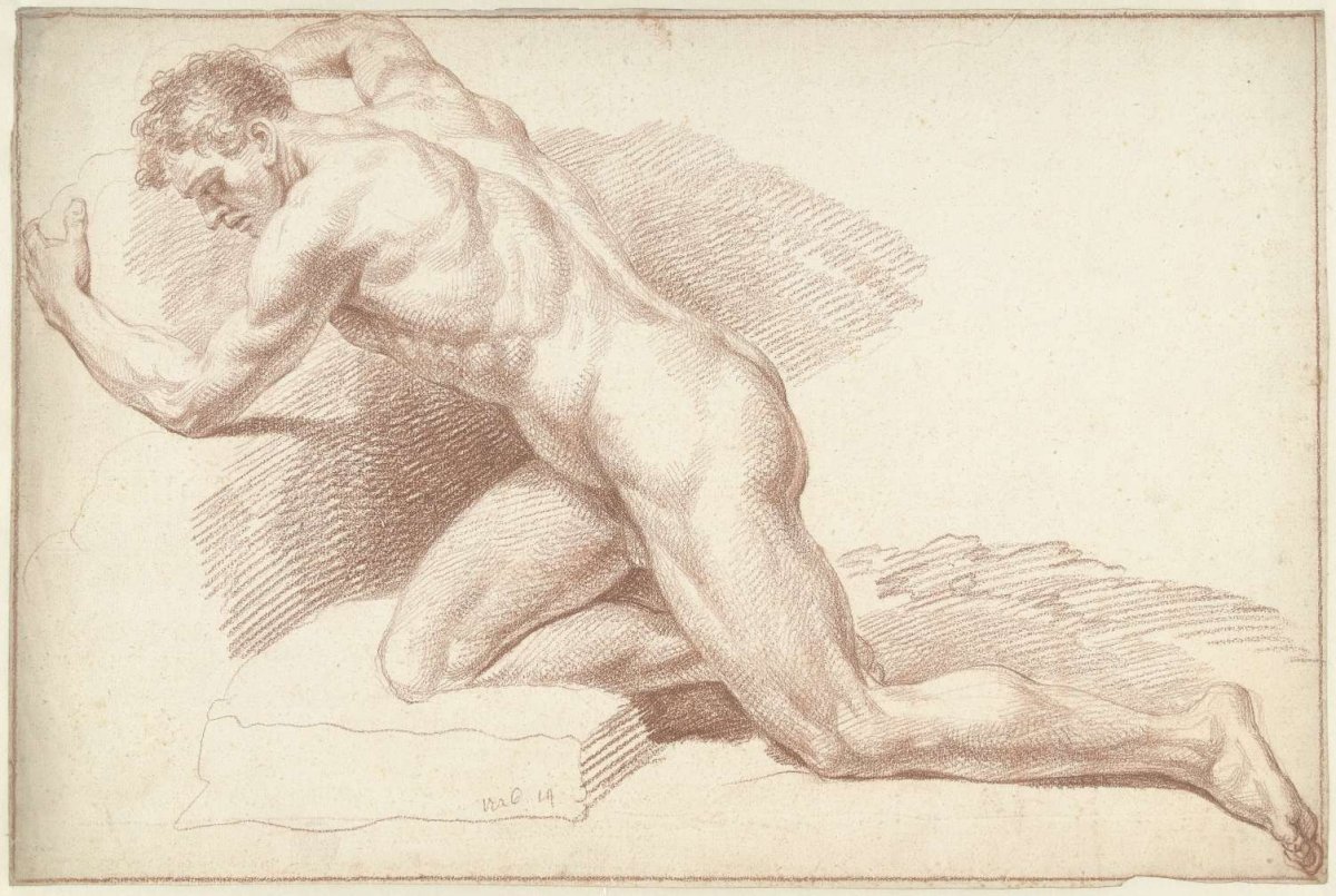 Male nude, kneeling, facing left, Louis Fabritius Dubourg, 1726