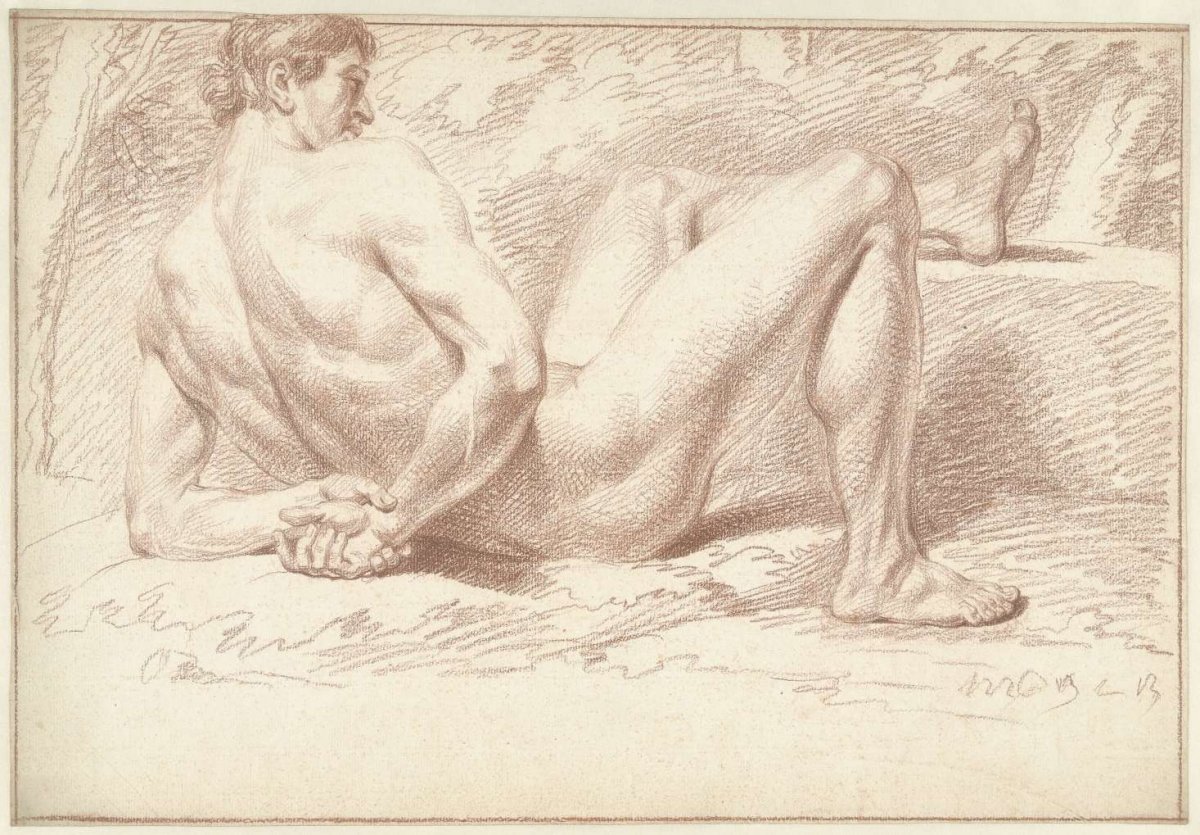 Male nude, lying down, arms on back, Louis Fabritius Dubourg, 1726