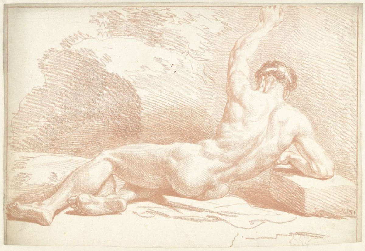 Male nude, lying down, viewed from the back, Louis Fabritius Dubourg, 1703 - 1775