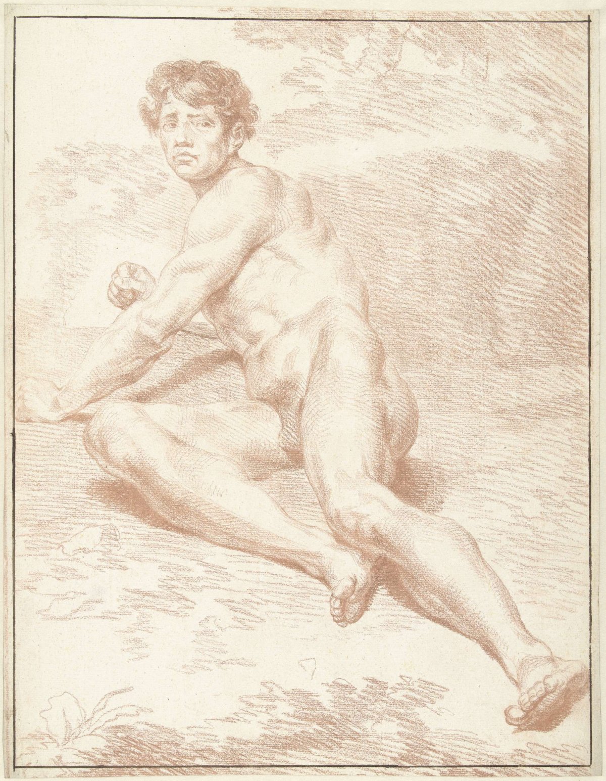 Mannelijk naakt, liggend, zich oprichtend, Louis Fabritius Dubourg, 1703 - 1775