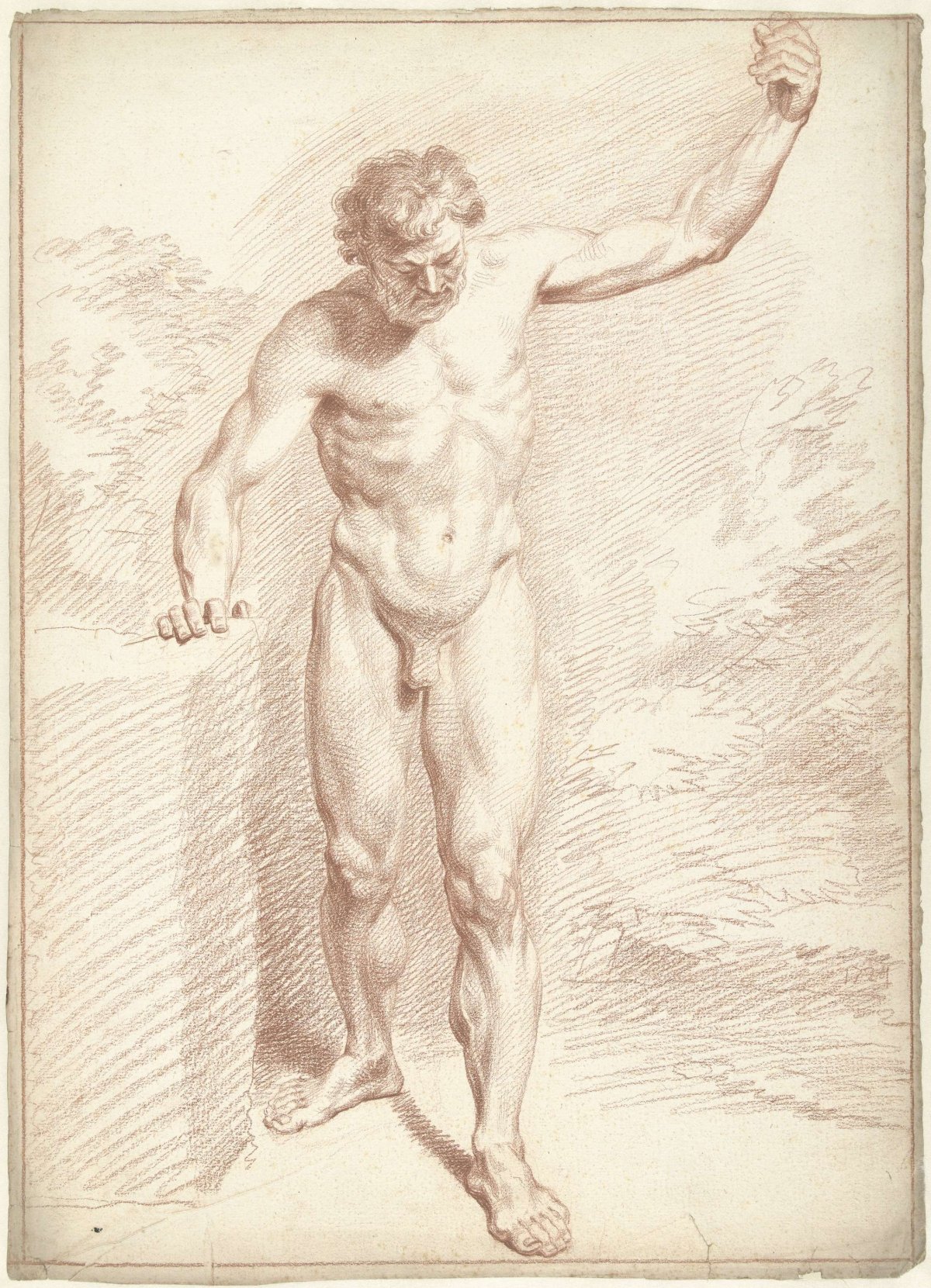 Male nude, standing, left arm raised, Louis Fabritius Dubourg, 1724