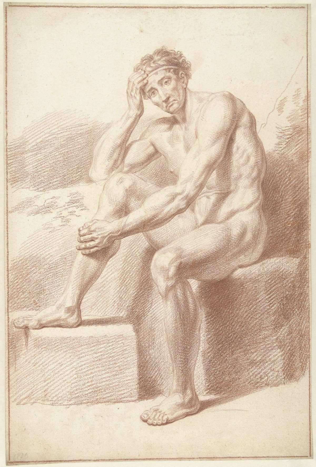 Male nude, sitting with knees raised, Louis Fabritius Dubourg, 1729