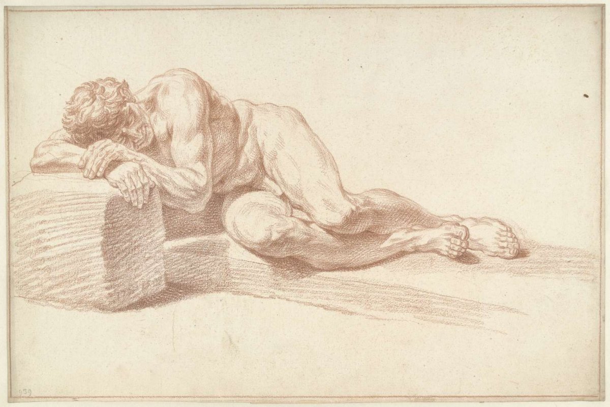 Male nude, lying on side, facing left, Louis Fabritius Dubourg, 1737